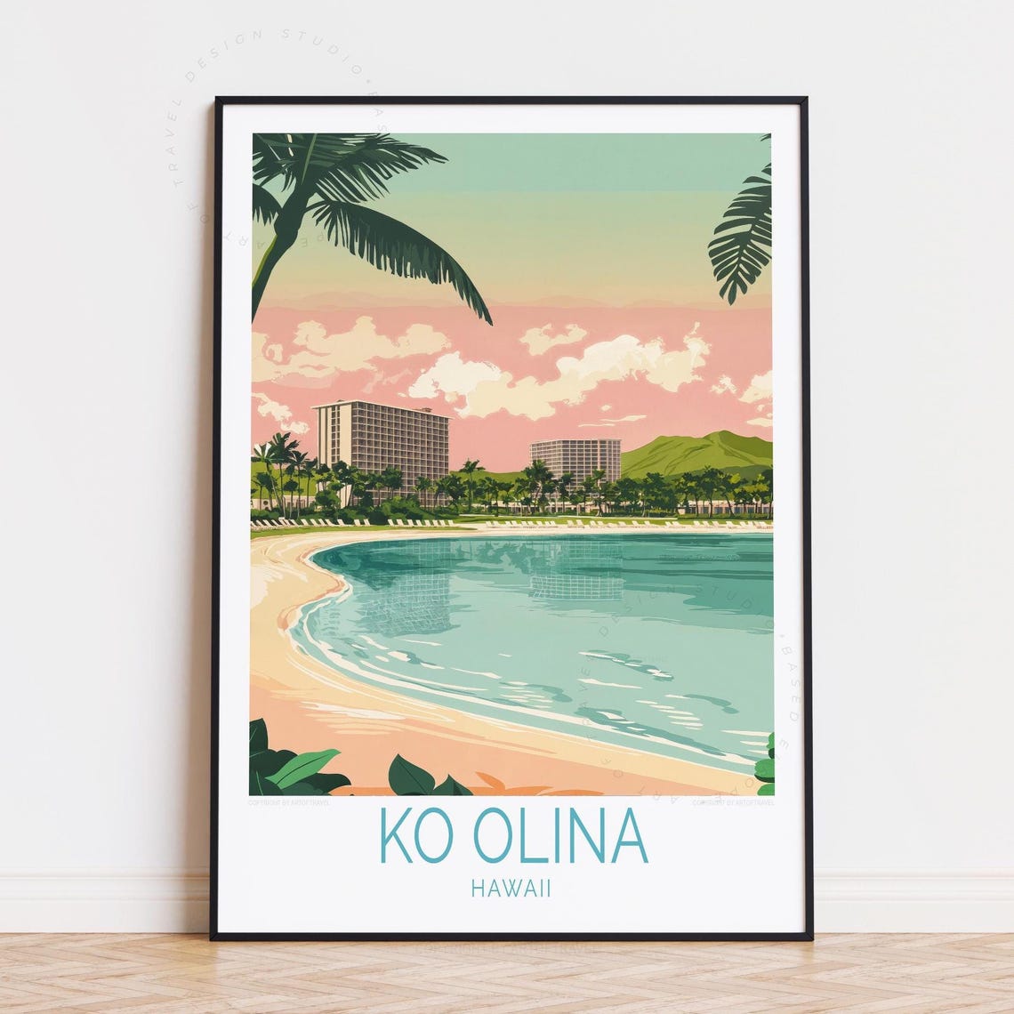 Ko Olina Hawaii Pink Sky Palm Trees Resort Lagoon Beach Poster