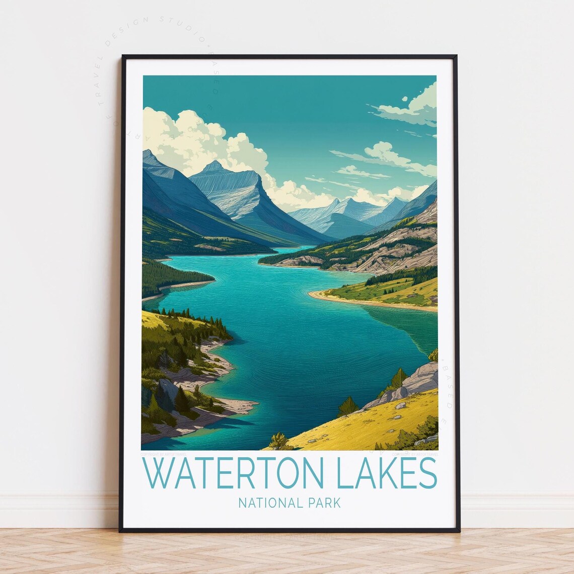 Waterton Lakes National Park Turquoise Water Rocky Peaks Scenic Poster