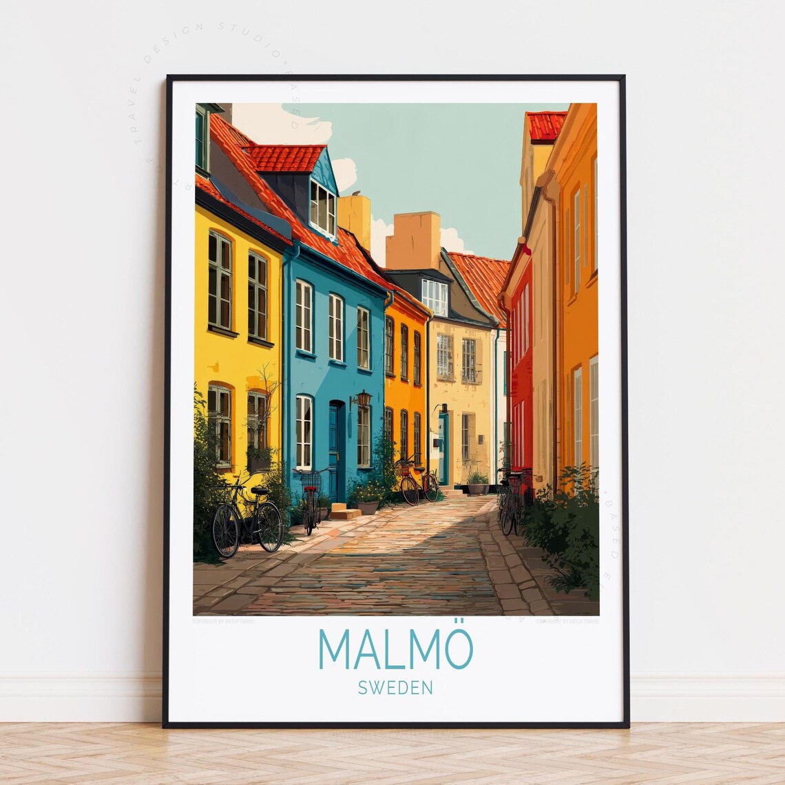 Malmo Sweden Old Town Colorful Historic Houses Street Travel Poster
