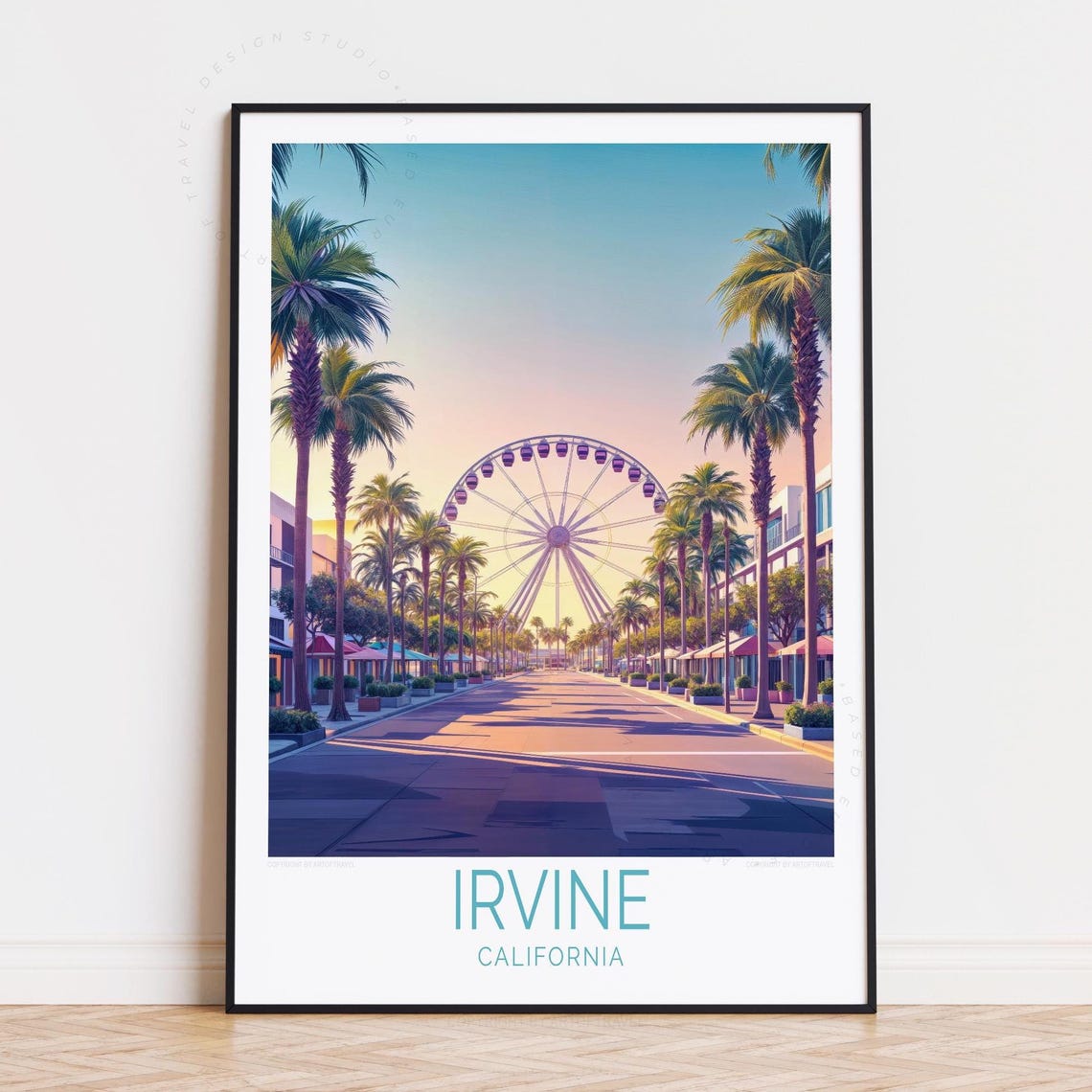 Irvine California Palm Lined Boulevard Ferris Wheel Sunset Art Poster