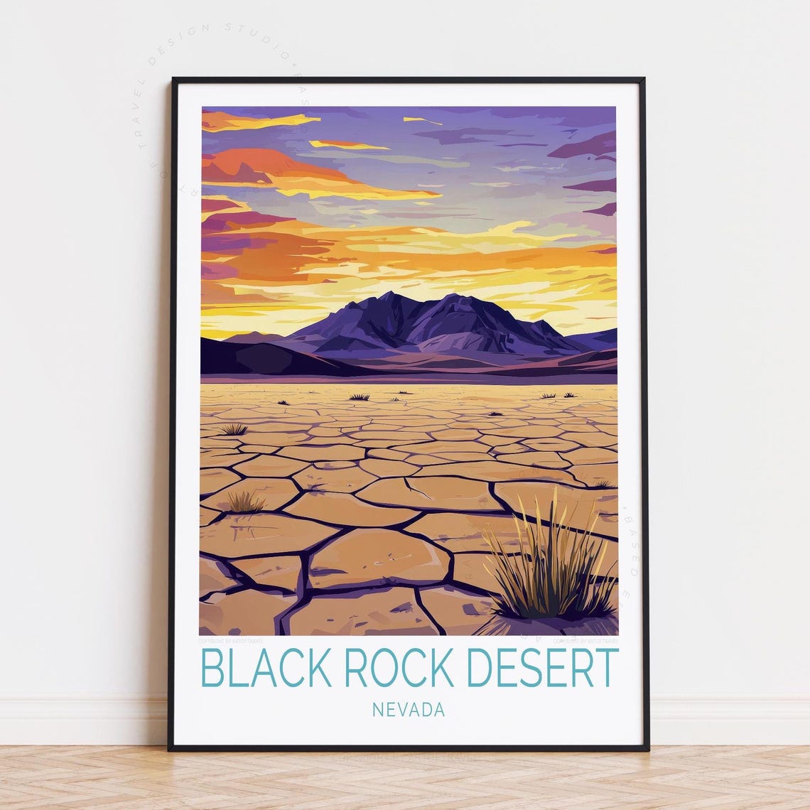 Black Rock Desert Nevada Travel Poster Golden Sunrise Desert Art