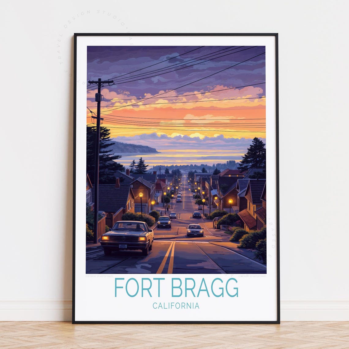 Fort Bragg California Coastal Town Sunset Over Pacific Ocean Poster