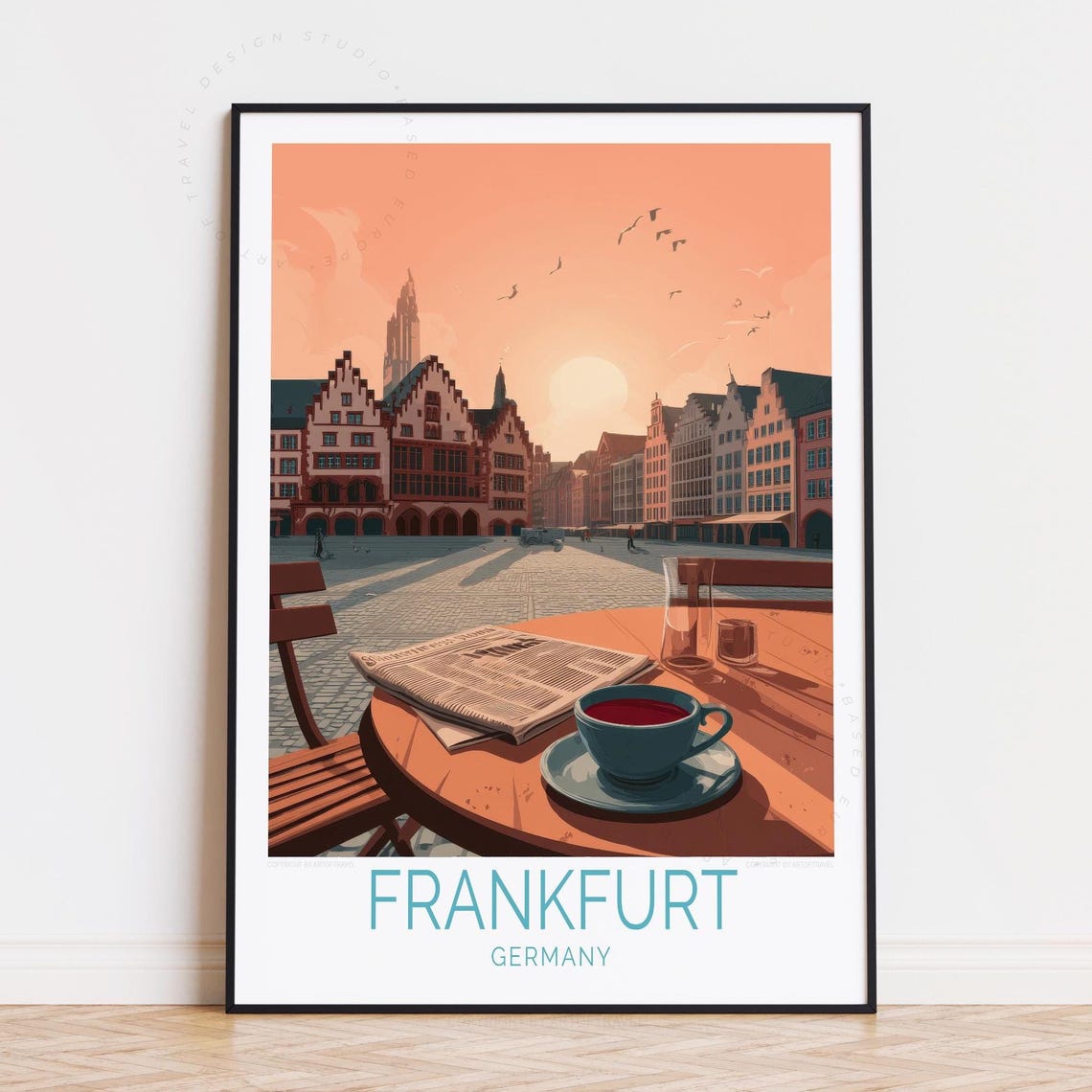 Frankfurt Germany Cafe Table Morning Sun Historic Square Art Poster