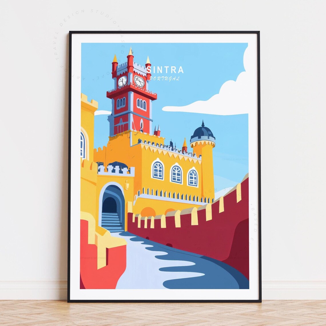 Sintra Portugal Pena Palace Clock Tower Closeup Travel Poster