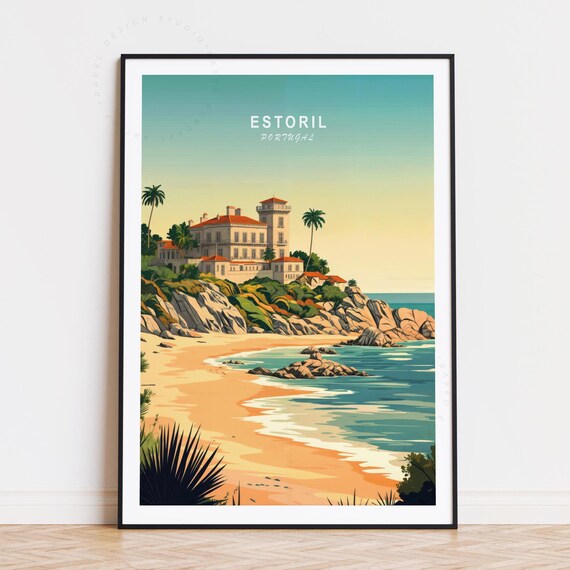 Estoril Portugal Coastal Palace Beach Cliff Seaside Villa Travel Poster