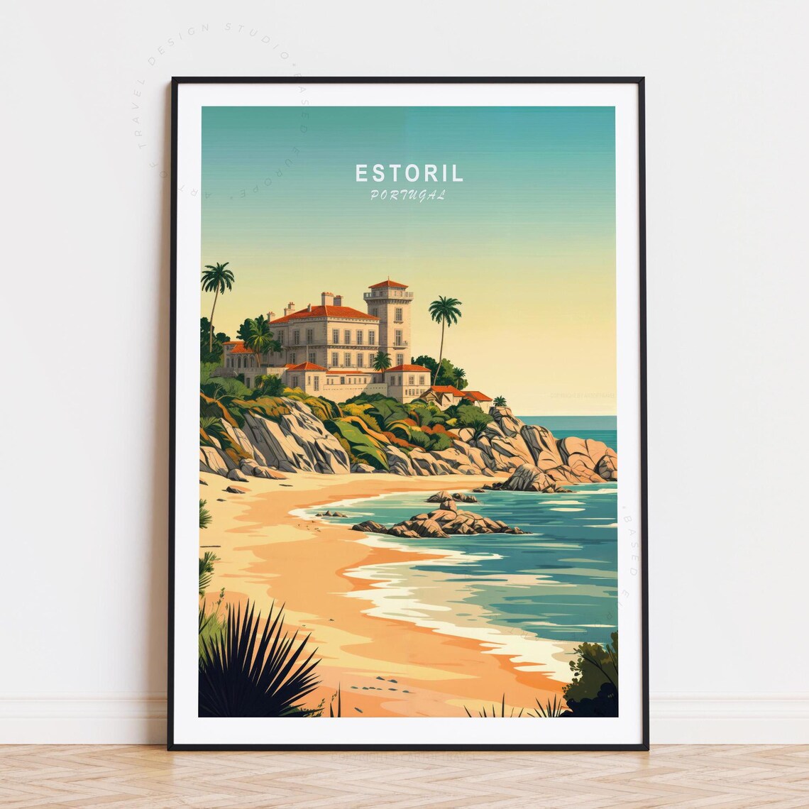 Estoril Portugal Coastal Palace Beach Cliff Seaside Villa Travel Poster