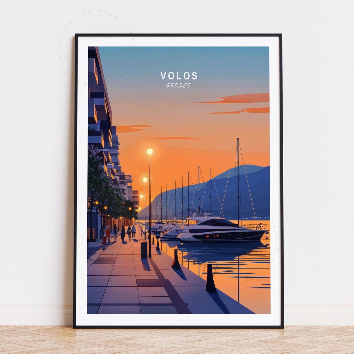 Volos Greece Sunset Waterfront Promenade Yachts Harbor Poster