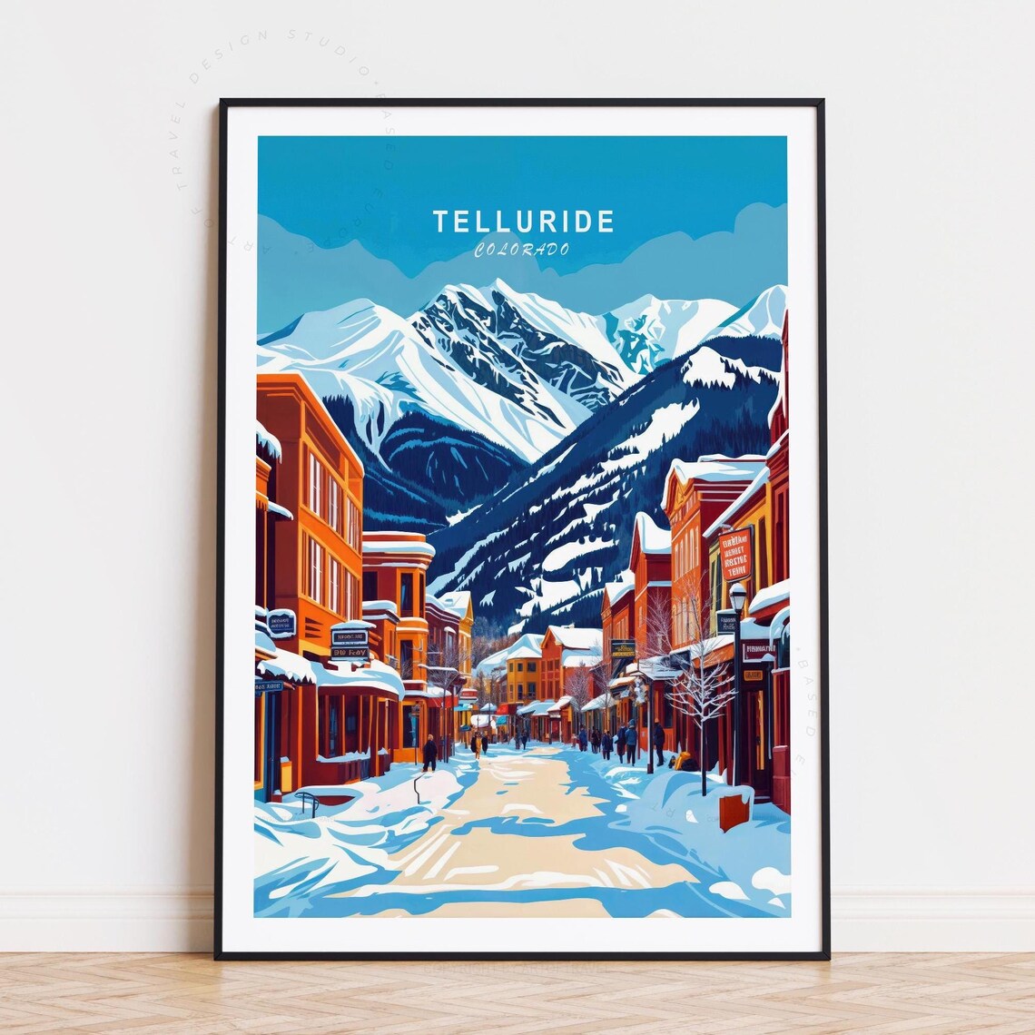Telluride Colorado Snowy Main Street Mountain Town Winter Scene Poster