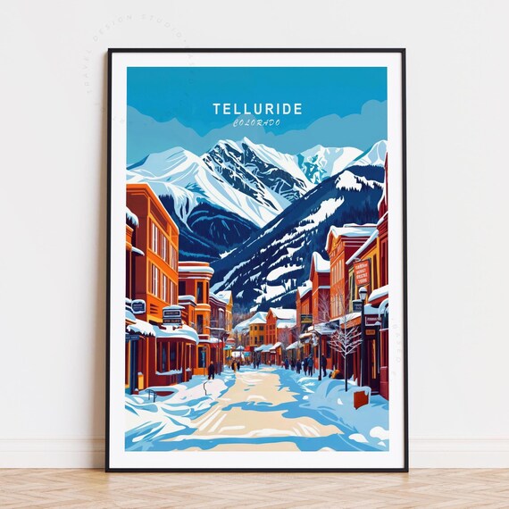 Telluride Colorado Snowy Main Street Mountain Town Winter Scene Poster