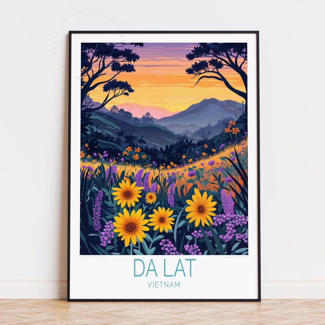 Da Lat Vietnam Sunset Mountain Wildflower Meadow Travel Poster