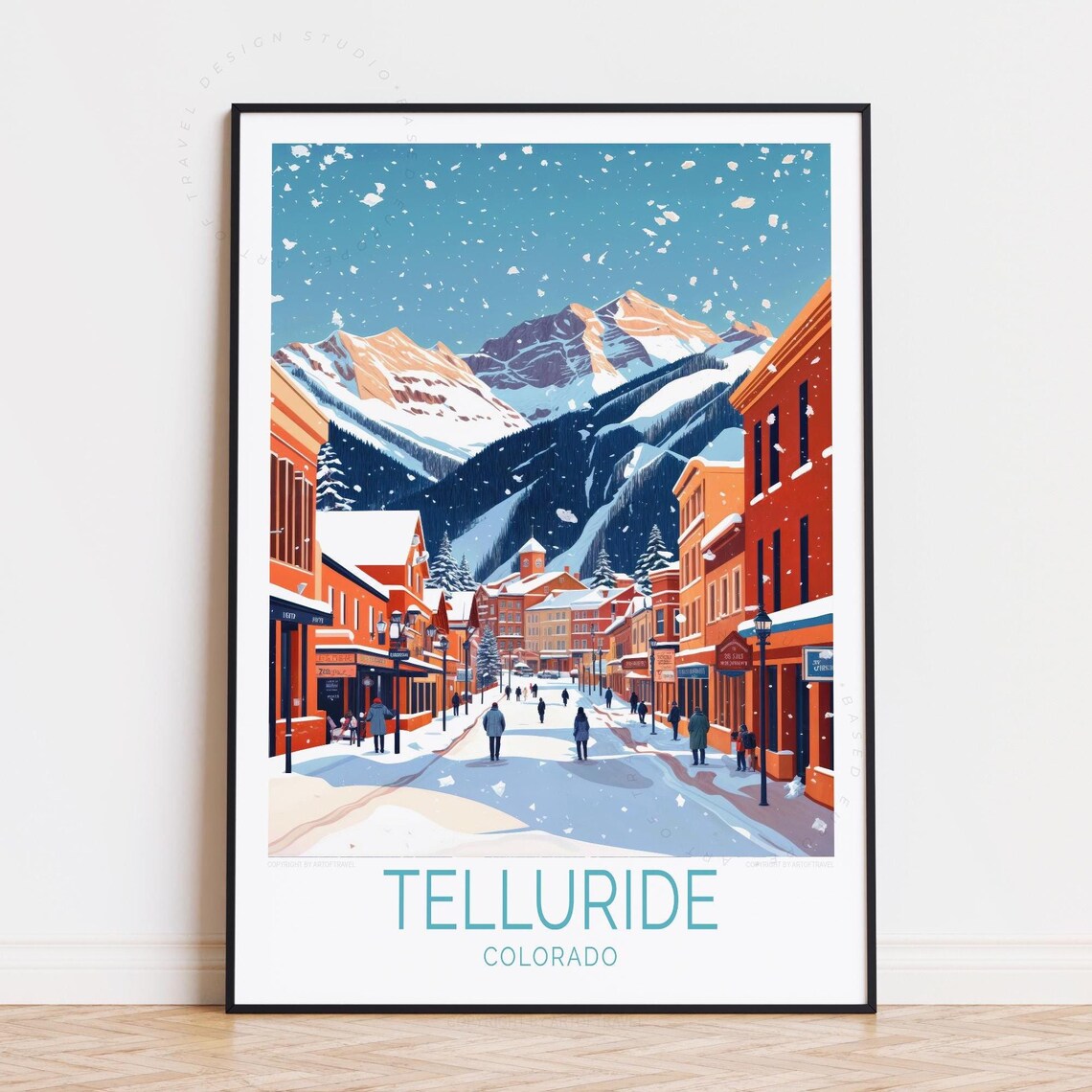 Telluride Colorado Snowy Mountain Main Street Ski Town Poster