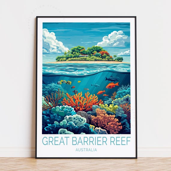 Great Barrier Reef Travel Poster Australia Wall Art Print Custom Birthday Gifts Home Decor