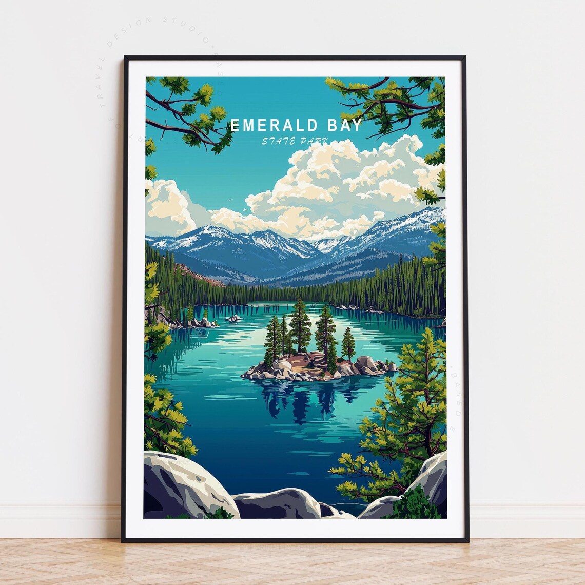 Emerald Bay State Park Pine Forest Mountain Lake Travel Poster