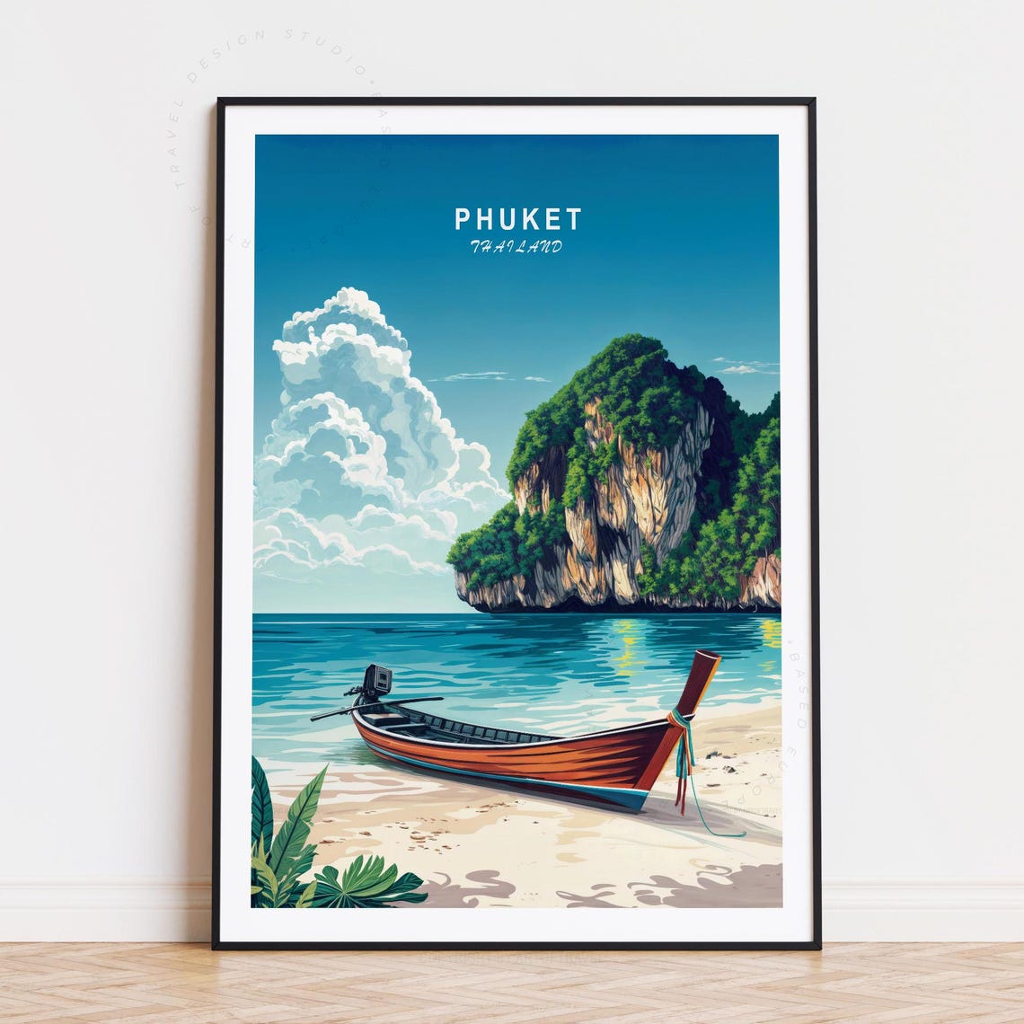 Phuket Thailand Beach Longtail Boat Island Vintage Art Poster