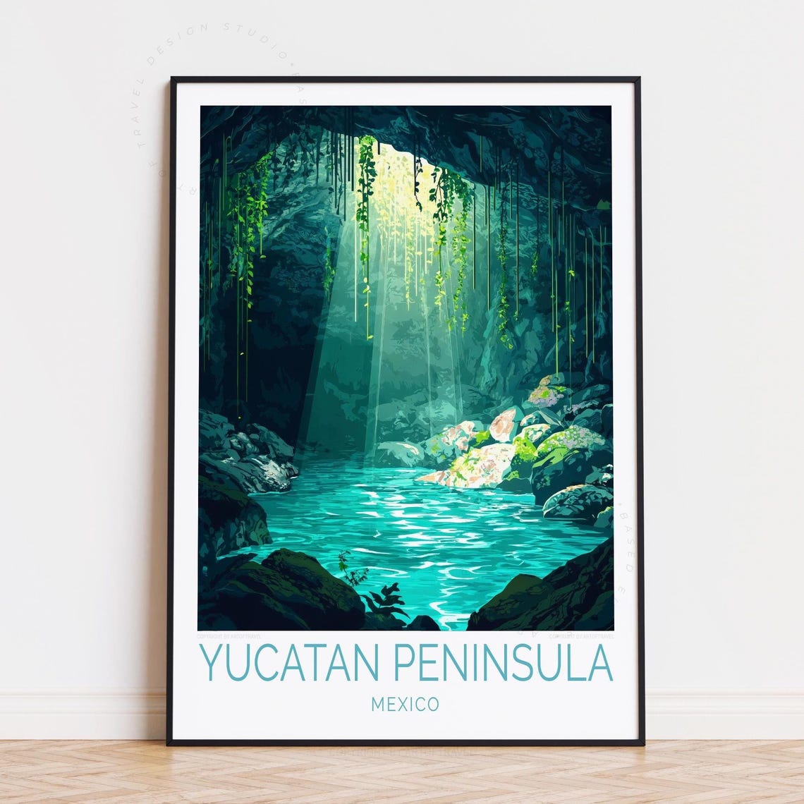 Yucatan Peninsula Mexico Jungle Cenote Light Rays Travel Poster