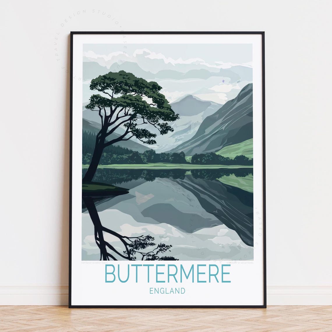 Buttermere England Lone Tree Mirror Lake Mountain Reflection Poster