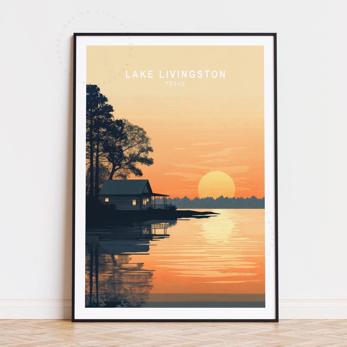 Lake Livingston Texas Sunset Cabin Lake Shore Silhouette Poster