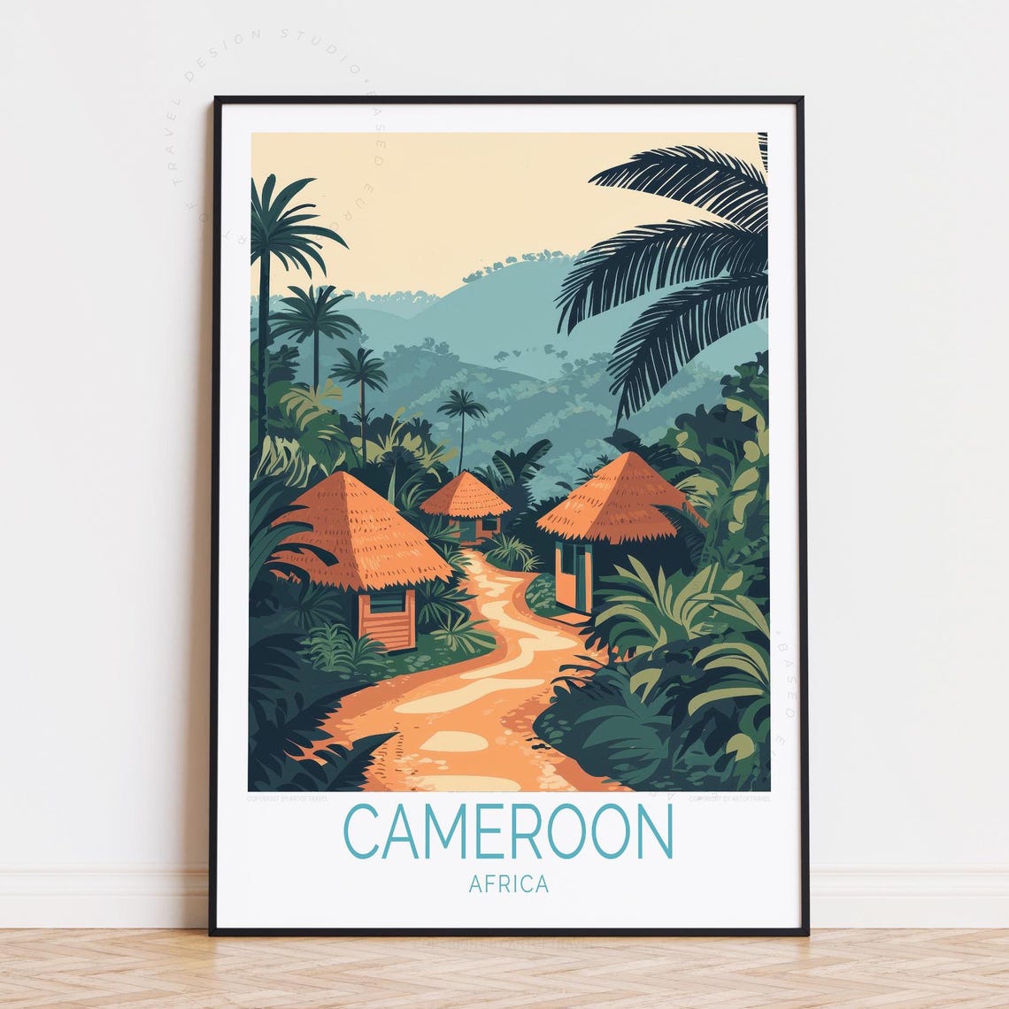 Cameroon Africa Jungle Village Thatched Huts Palm Forest Path Poster