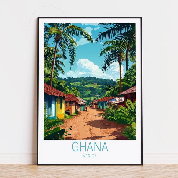 Ghana Africa Travel Poster West Wall Art Print Birthday Present Personalised Housewarming Gifts