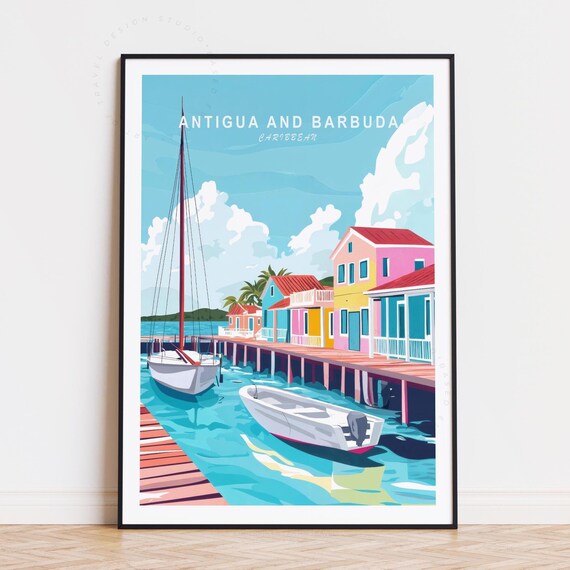 Antigua And Barbuda Caribbean Harbor Sailboats Colorful Poster
