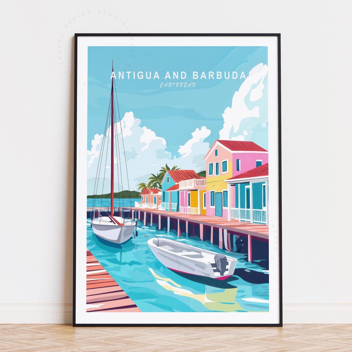Antigua And Barbuda Caribbean Harbor Sailboats Colorful Poster