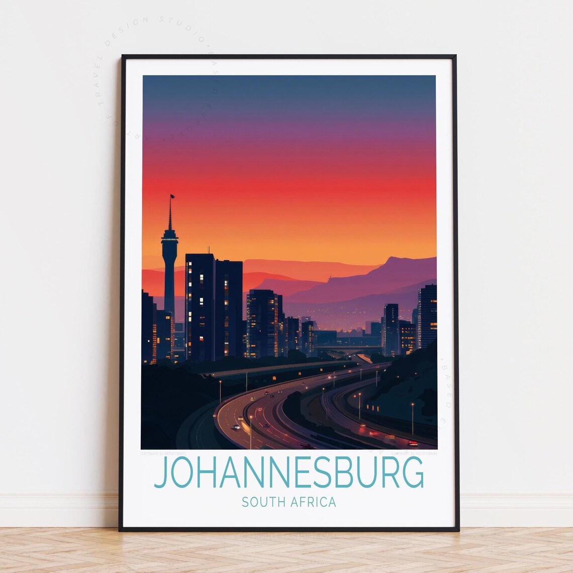 Johannesburg South Africa Sunset Skyline Hillbrow Tower Travel Poster