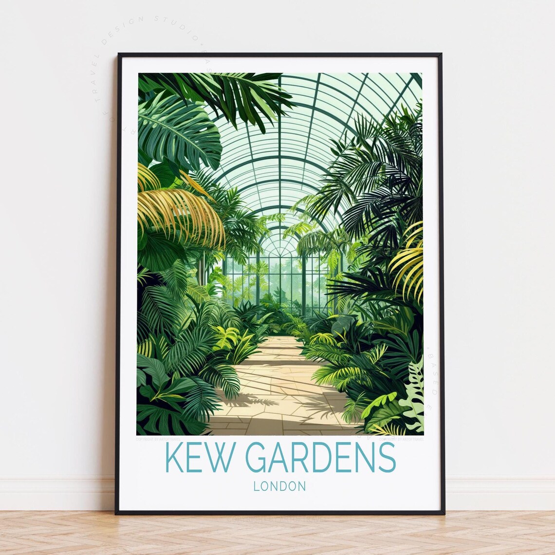 Kew Gardens London Palm House Greenhouse Botanical Travel Poster