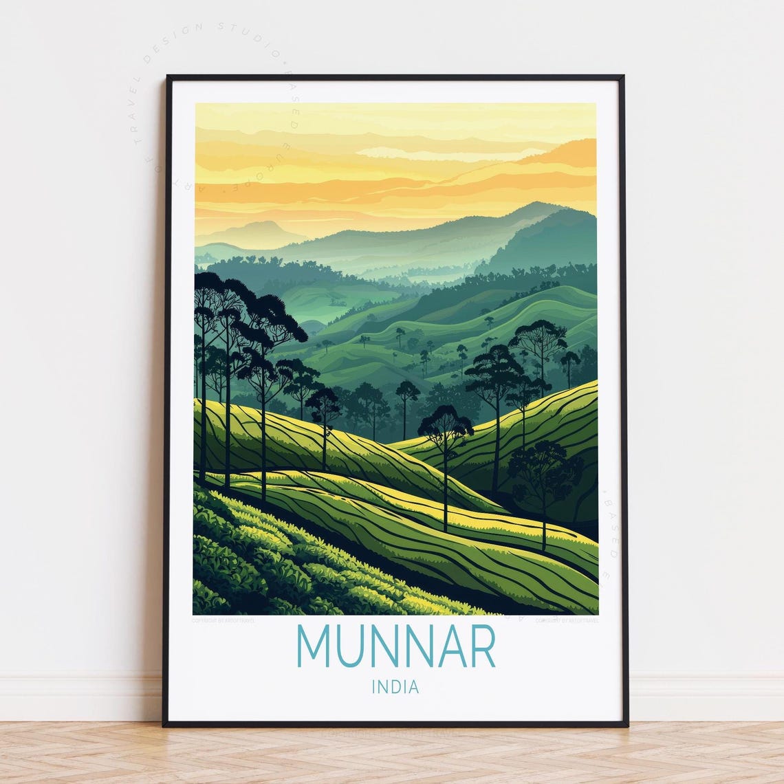 Munnar India Sunset Tea Garden Hills Layered Peaks Landscape Poster