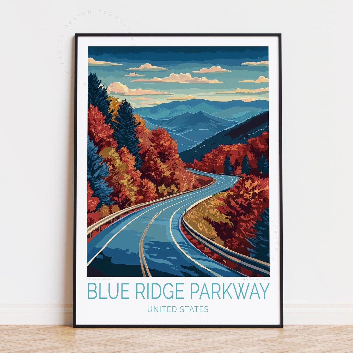 Blue Ridge Parkway Autumn Road Mountain Overlook Drive Poster