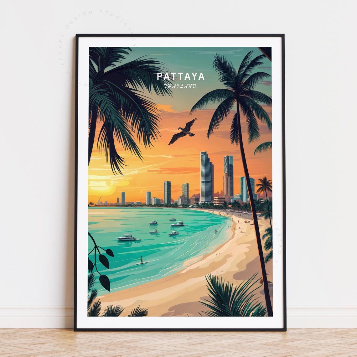 Pattaya Thailand Tropical Beach Golden Sunset Skyline View Poster
