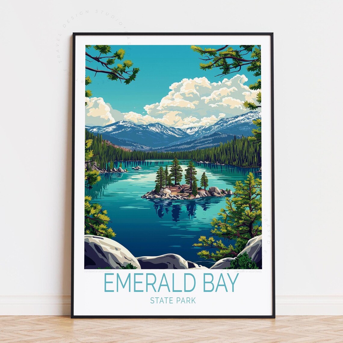 Emerald Bay State Park Island Reflection Blue Water Travel Poster