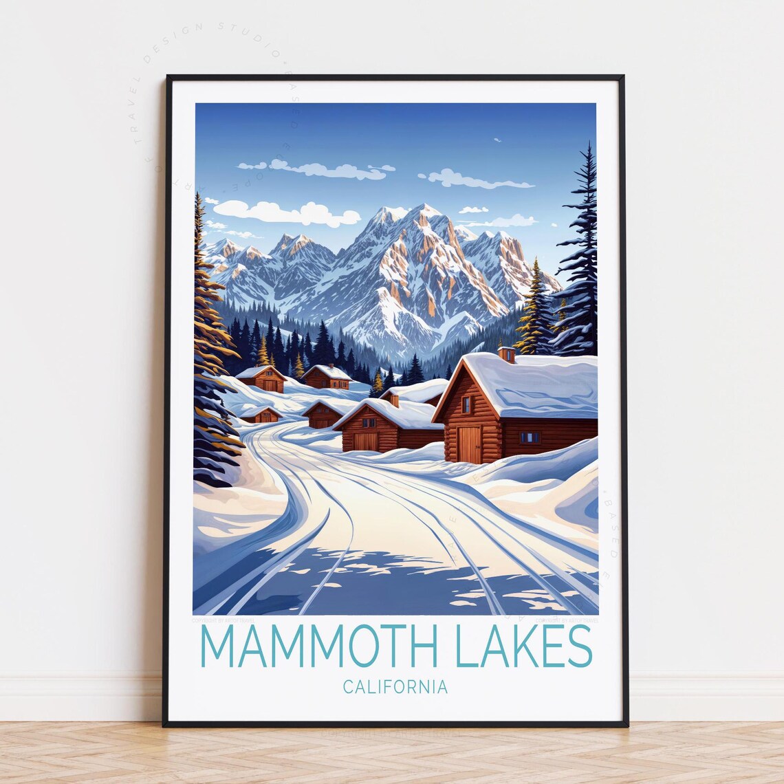 Mammoth Lakes California Snowy Cabin Trail Majestic Peak Winter Poster