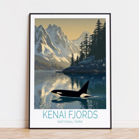 Kenai Fjords National Park Orca Snowy Mountains Travel Poster