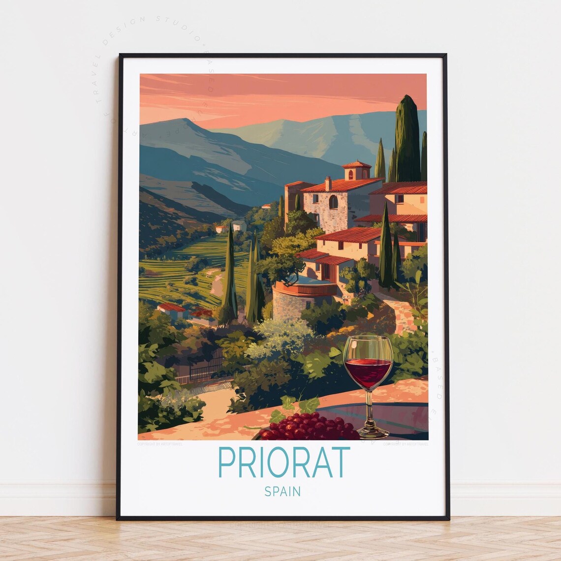 Priorat Spain Hillside Village Terraces Wine Harvest Travel Poster
