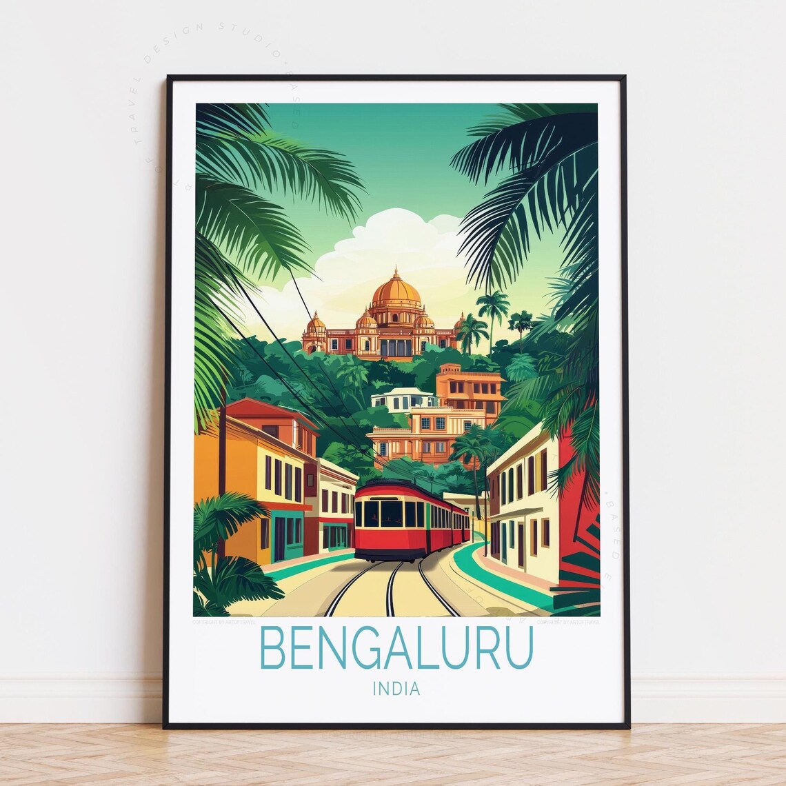 Bengaluru India Domed Palace Tram Colonial Street Retro Poster