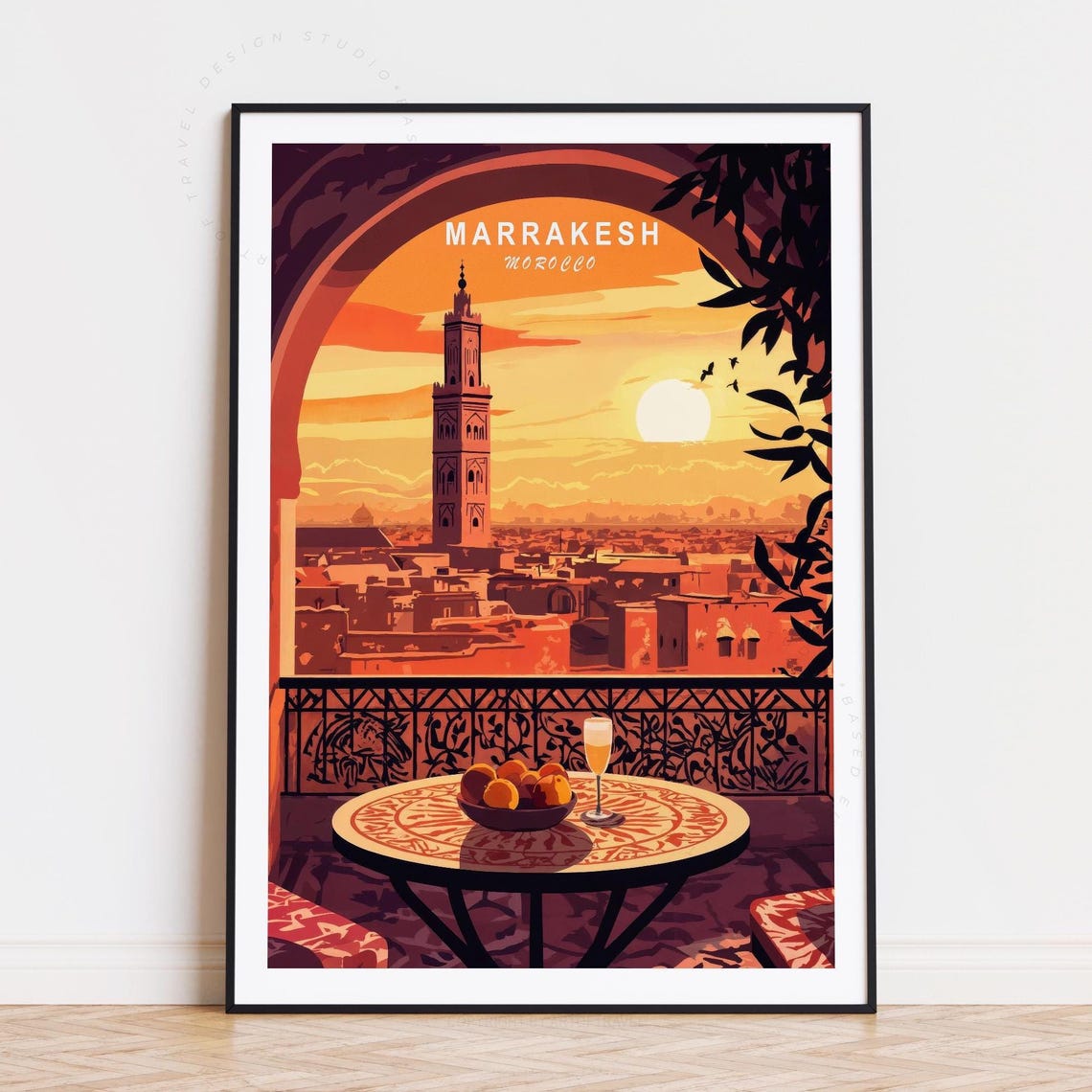 Marrakesh Morocco Riad Terrace Sunset City View Vintage Art Poster