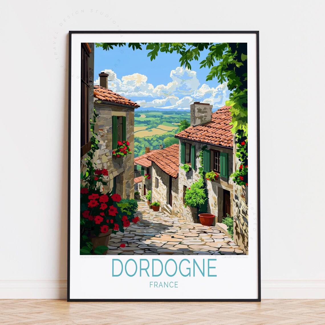 Dordogne France Stone Alley Flower Balcony Village Street Poster