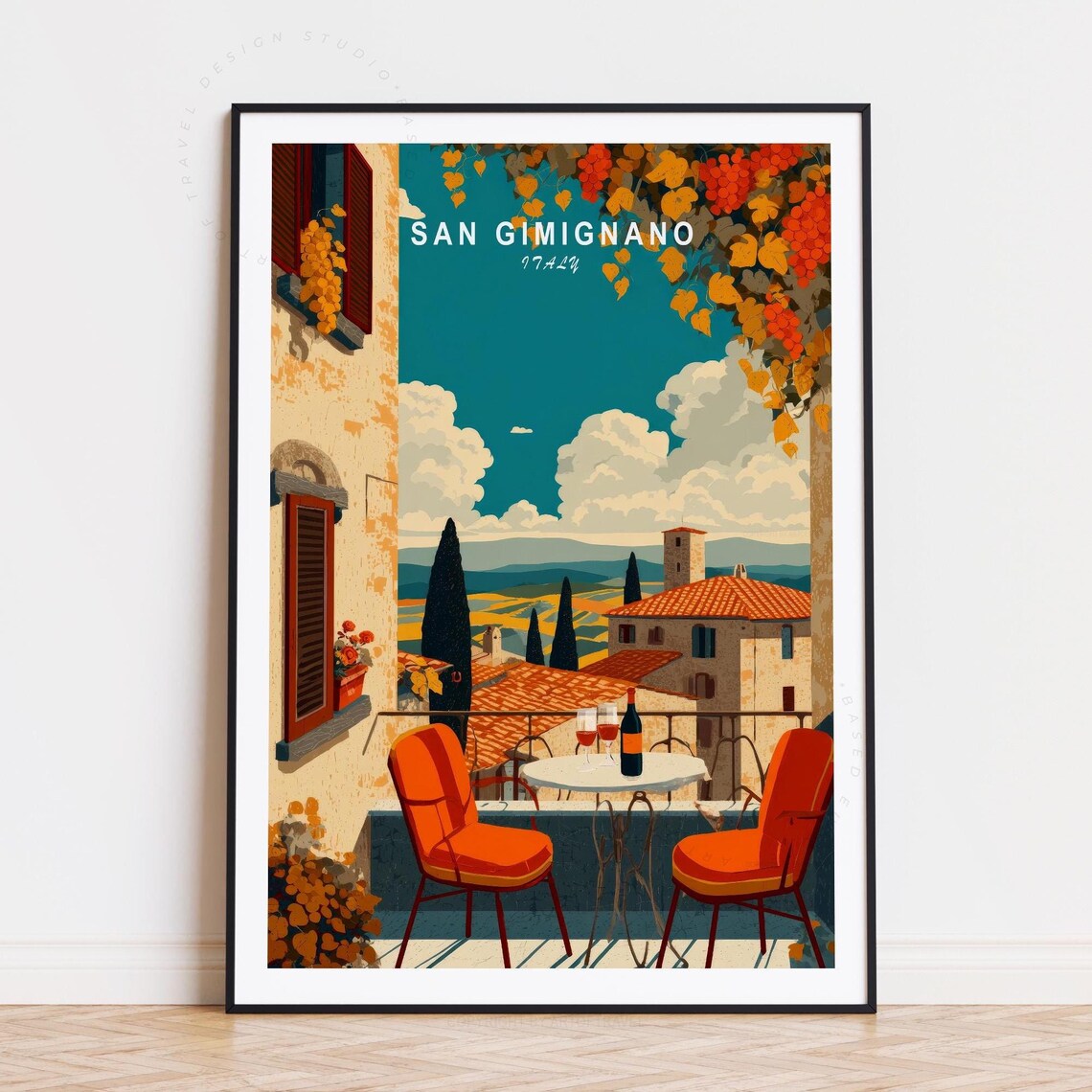 San Gimignano Italy Tuscan Terrace Wine Vineyard View Art Poster