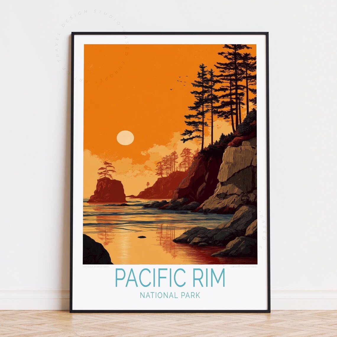 Pacific Rim National Park Orange Sunset Ocean Cliff Vintage Poster