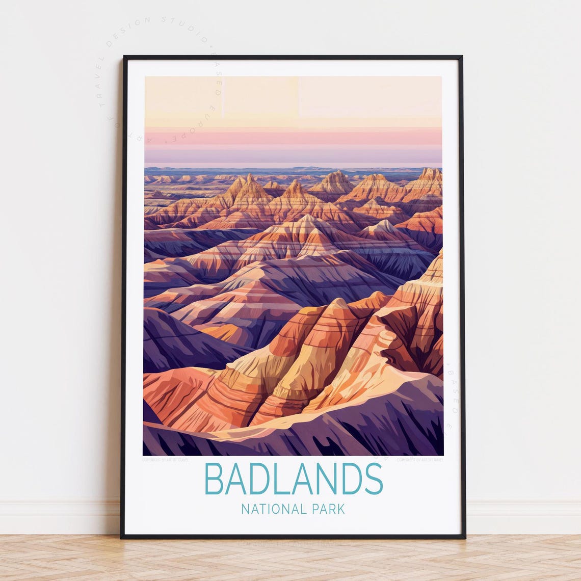 Badlands National Park Layered Ridges Dusk Retro Travel Poster