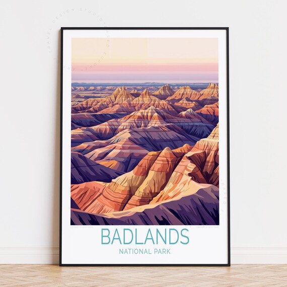 Badlands National Park Layered Ridges Dusk Retro Travel Poster