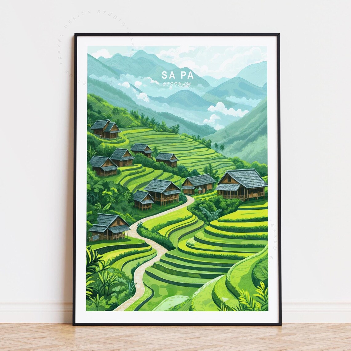 Sa Pa Vietnam Misty Terraced Rice Fields Mountain Travel Art Poster