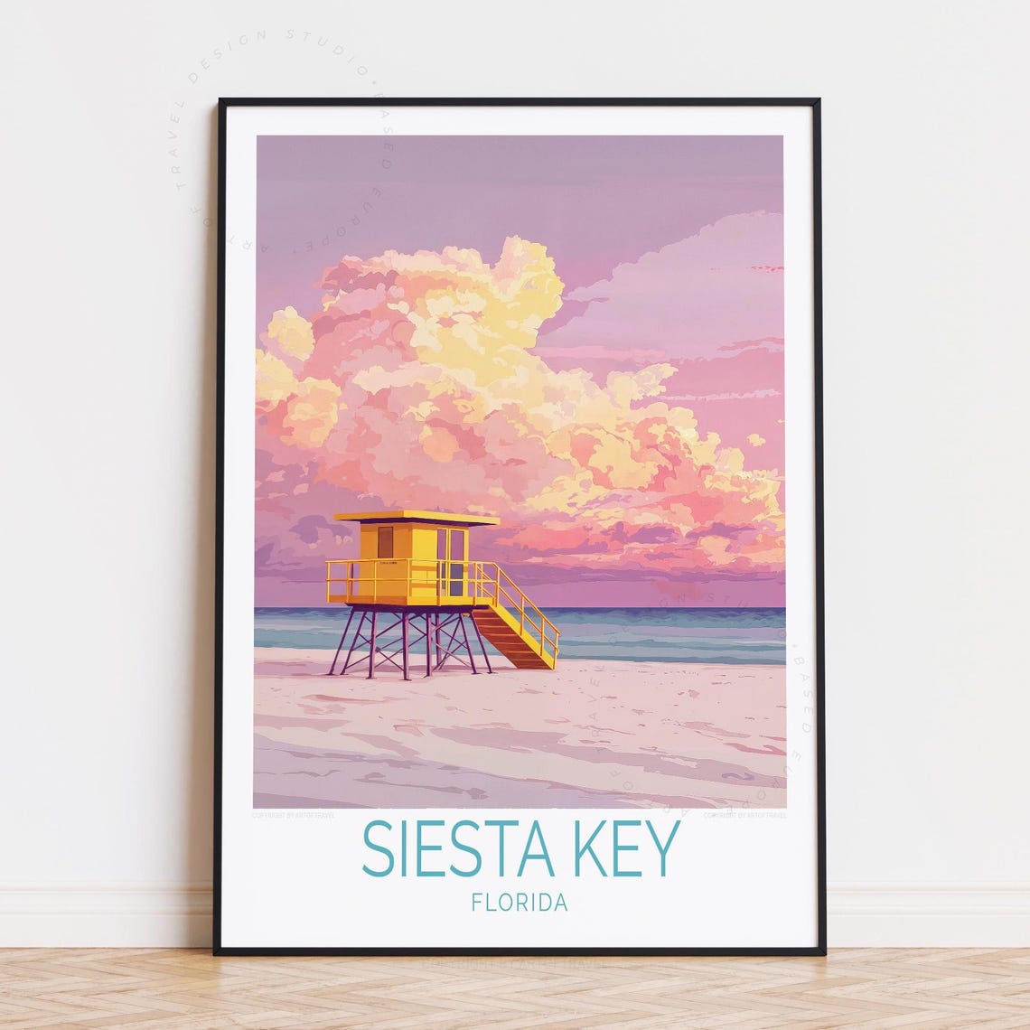 Siesta Key Florida Pink Sunset Clouds Beach Lifeguard Poster
