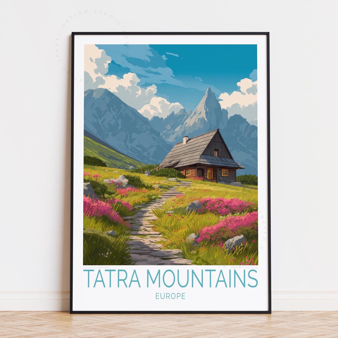 Tatra Mountains Europe Alpine Cabin Path Wildflowers Travel Poster