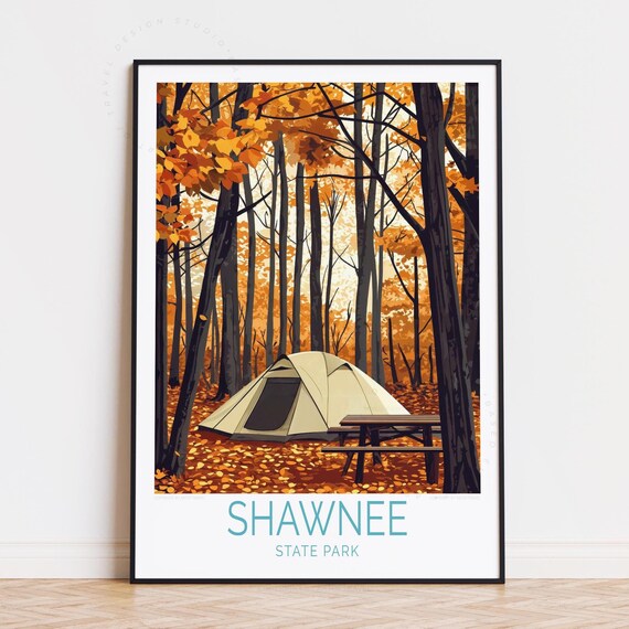 Shawnee State Park Autumn Camping Tent Forest Illustration Poster