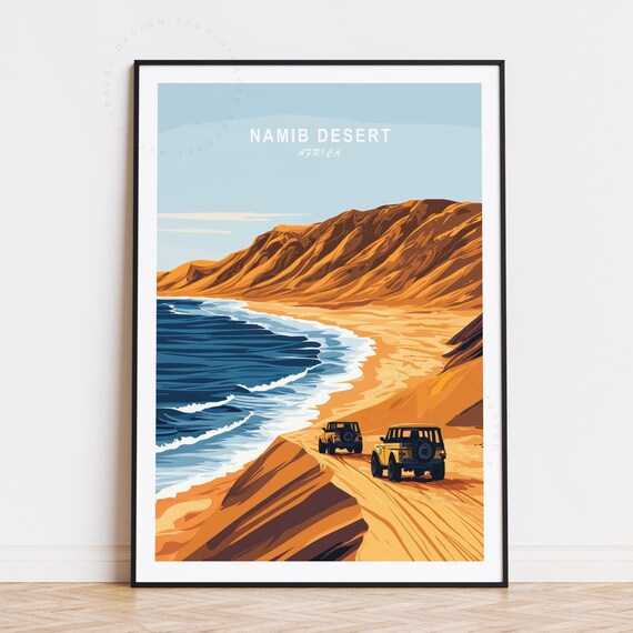 Namib Desert Africa Sand Dunes Surf 4x4 Jeeps Retro Travel Poster