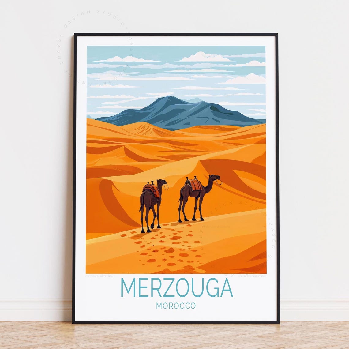 Merzouga Morocco Camel Caravan Sahara Dunes Desert Travel Poster