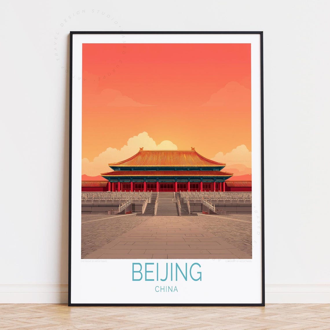 Beijing China Forbidden City Sunset Palace Travel Art Poster