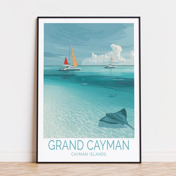 Grand Cayman Travel Poster Islands Wall Art Caribbean Print Home Decor Birthday Gifts Custom