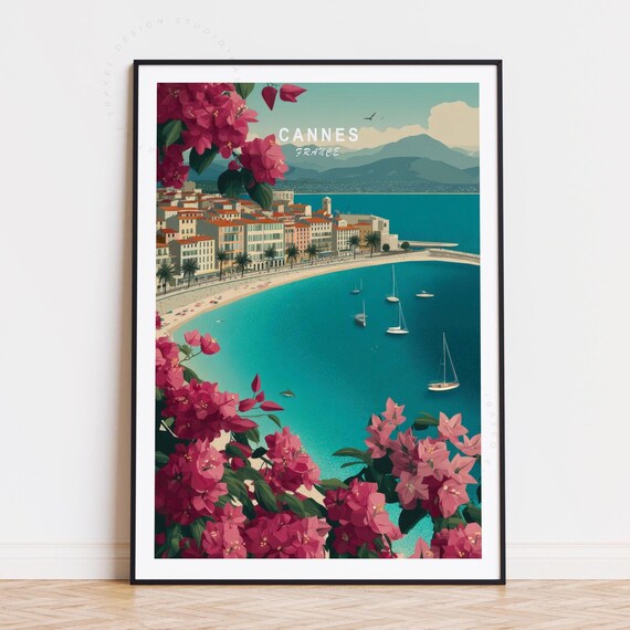 Cannes France French Riviera Coastal Bay Sailboats Bloom Travel Poster